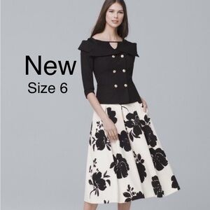 New WHBM Black and White Floral-Printed Skirt Size 6!with tags ⭐️⭐️⭐️⭐️